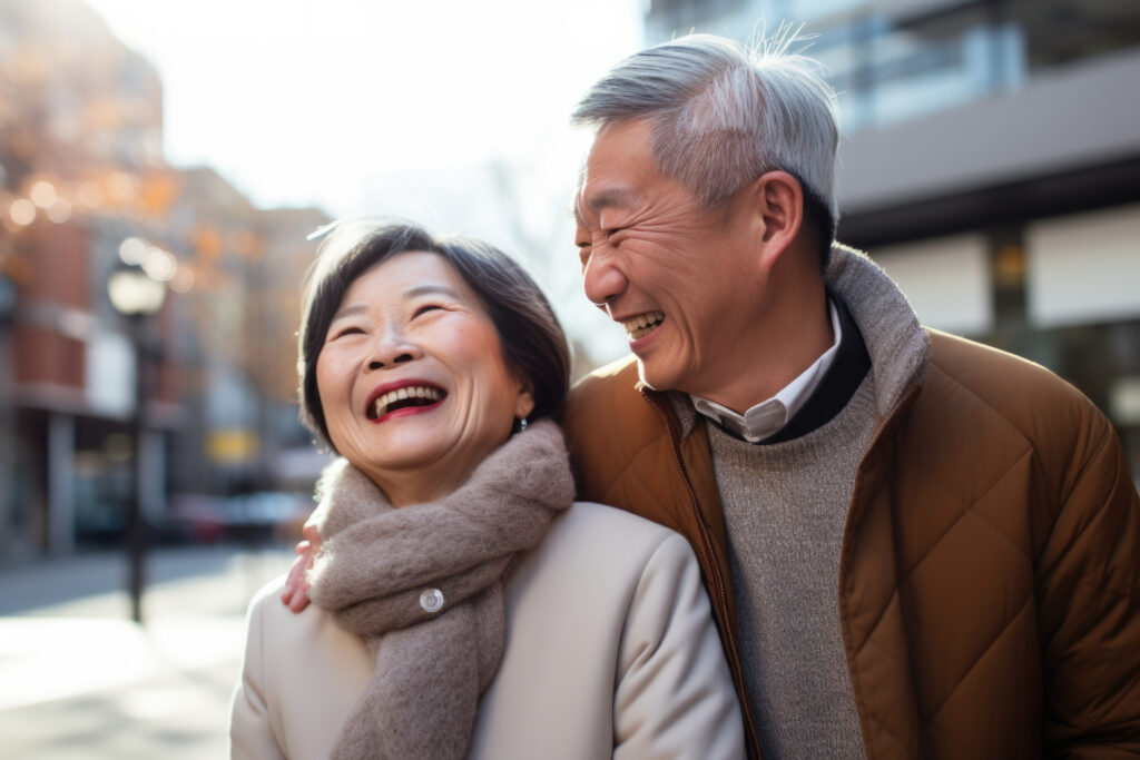 senior couple happy expression outdoors in a city